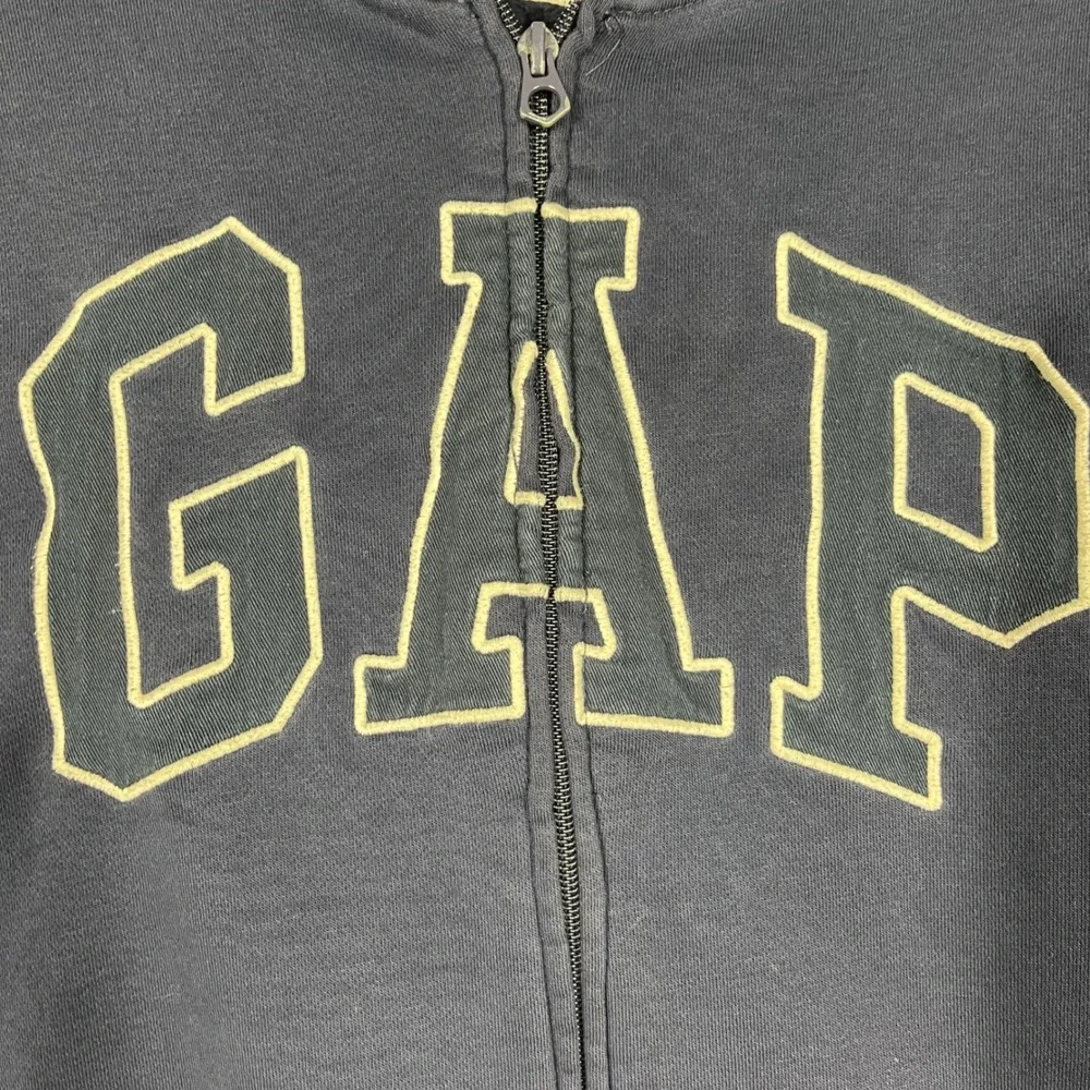 Vtg Y2K Gap Zip‎ Up Logo Hoodie Sweatshirt Kids XXL 14/16 Navy Blue Distressed